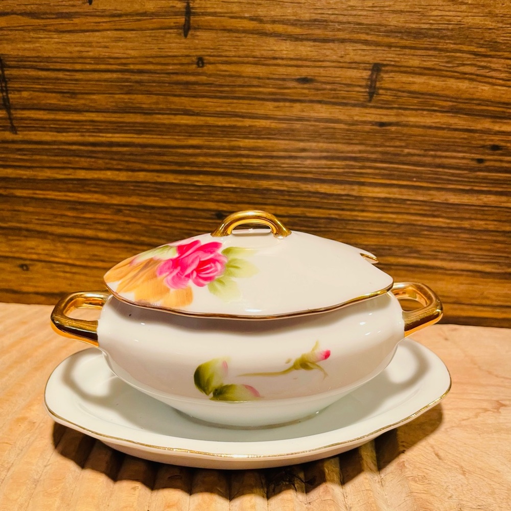Vintage Lefton China Rose Pattern Covered Dish❤️ - Picture 1 of 12